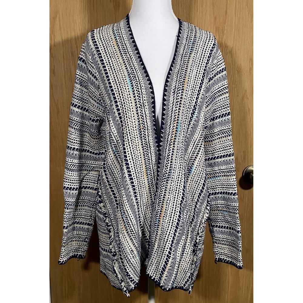 Lucky Brand Women’s Lg Open Cardigan Tapestry Oversized Fringe Boho Gypsy Indie